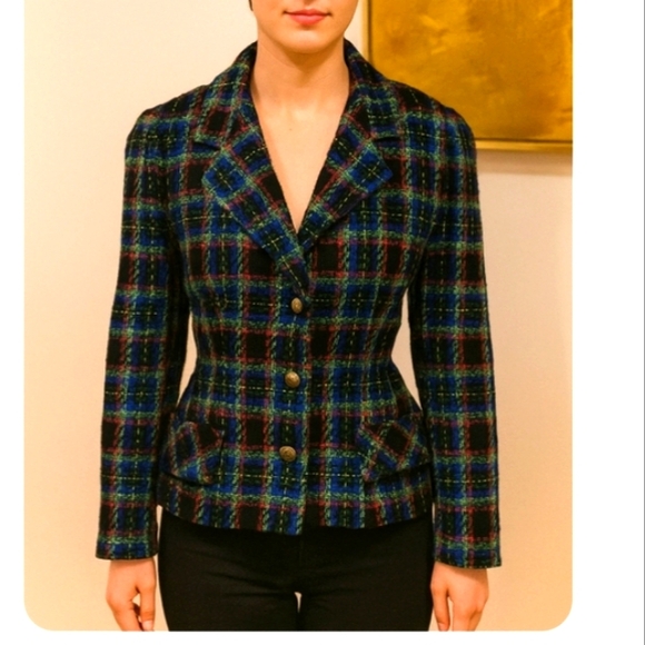 Womens Blazer suit jacket STAR Knit Coat sz M Plaid long sleeve square design - Picture 1 of 9